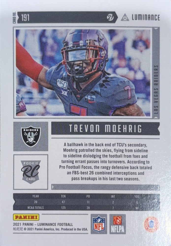Trevon Moehrig #191 Rookie | 2021 Panini Luminance | NFL Football (back)