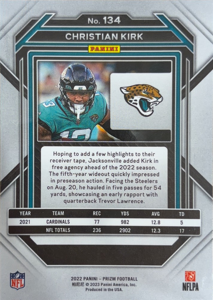 Christian Kirk #134 Jacksonville Jaguars | 2022 Panini Prizm | NFL Football (back)
