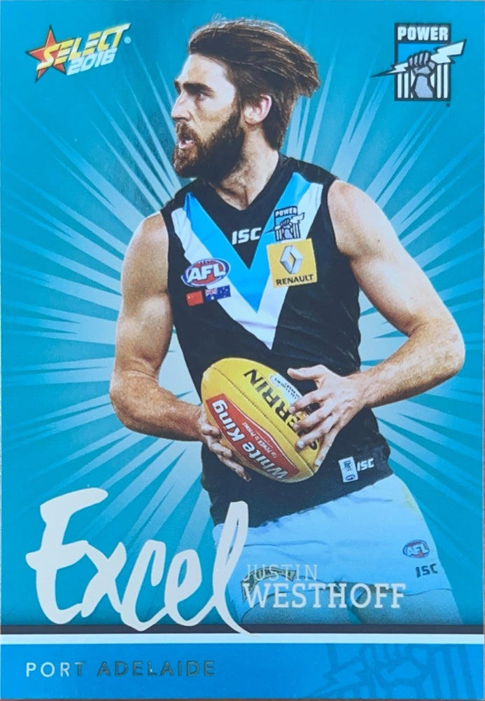 Justin Westhoff #EP157 Port Adelaide Power | 2016 Select Footy Stars Excel (front)