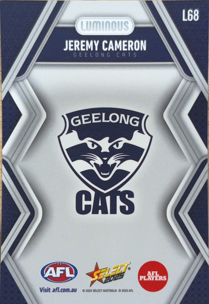 Jeremy Cameron #L68 Geelong Cats | 2025 Select AFL Footy Stars Luminous (back)