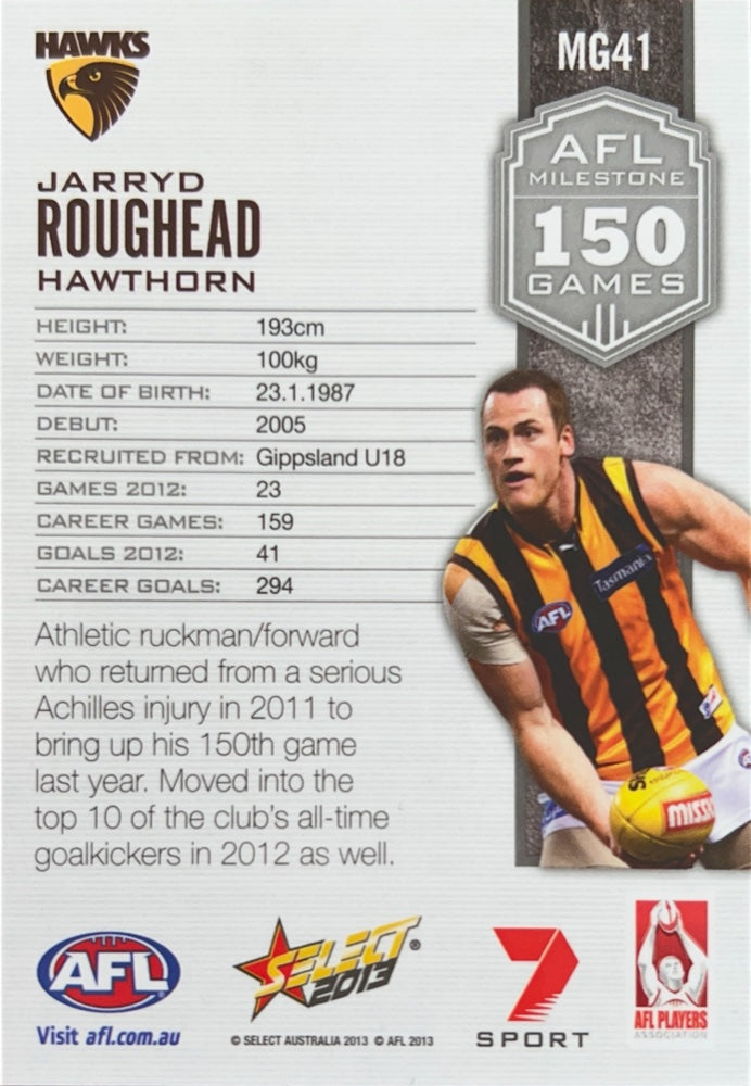 Jarryd Roughead #MG41 | 2013 Select AFL Champions Milestone Game Foils (back)