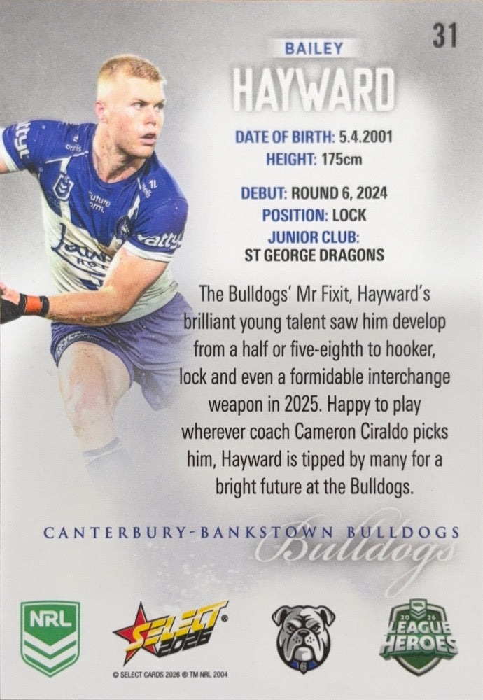 Bailey Hayward #31 | 2026 Select NRL League Heroes Silver (back)