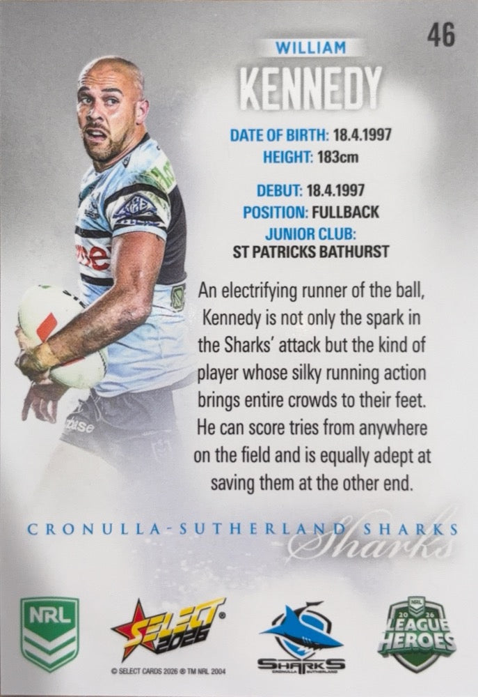 William Kennedy #46 | 2026 Select NRL League Heroes Silver (back)
