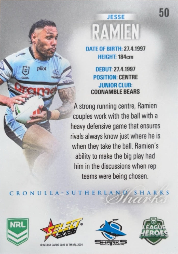 Jesse Ramien #50 | 2026 Select NRL League Heroes Silver (back)