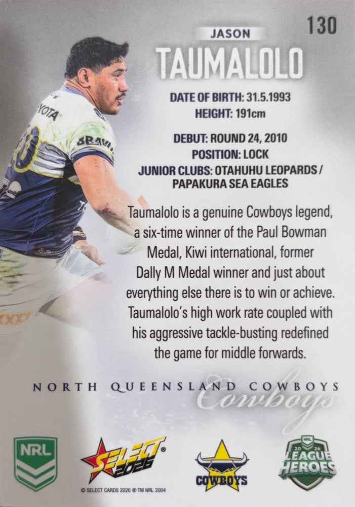 Jason Taumalolo #130 | 2026 Select NRL League Heroes Silver (back)