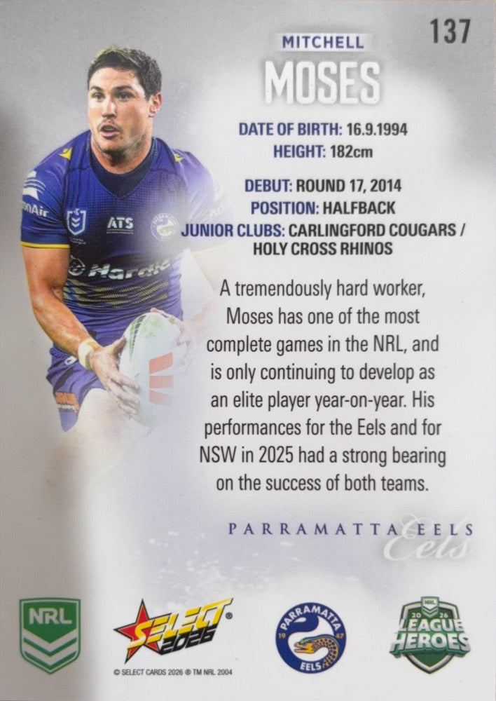 Mitchell Moses #137 Parramatta Eels | 2026 Select NRL League Heroes Silver (back)