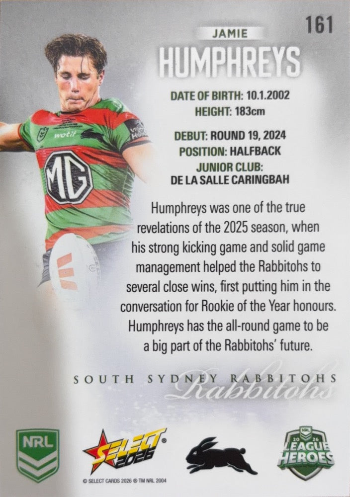 Jamie Humphreys #161 | 2026 Select NRL League Heroes Silver (back)
