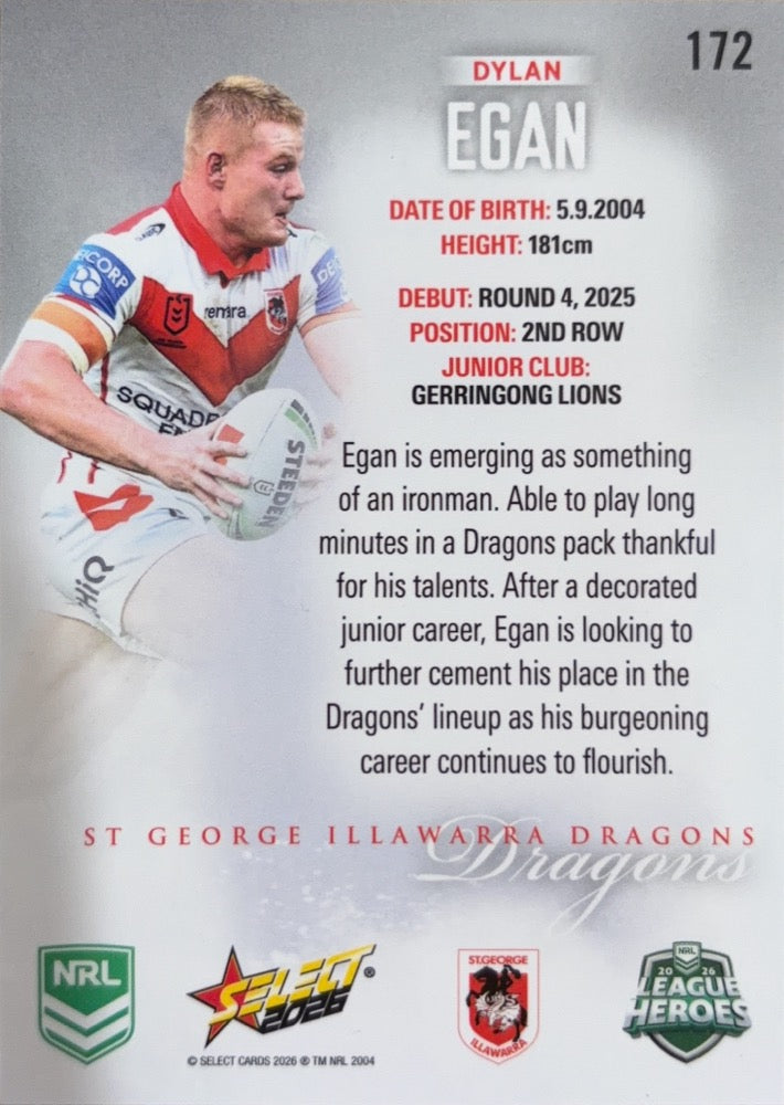 Dylan Egan #172 | 2026 Select NRL League Heroes Silver (back)