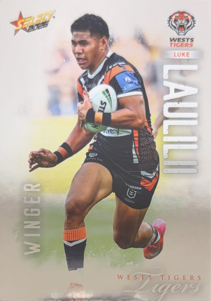 Luke Laulilii #215 Wests Tigers | 2026 Select NRL League Heroes Silver (front)