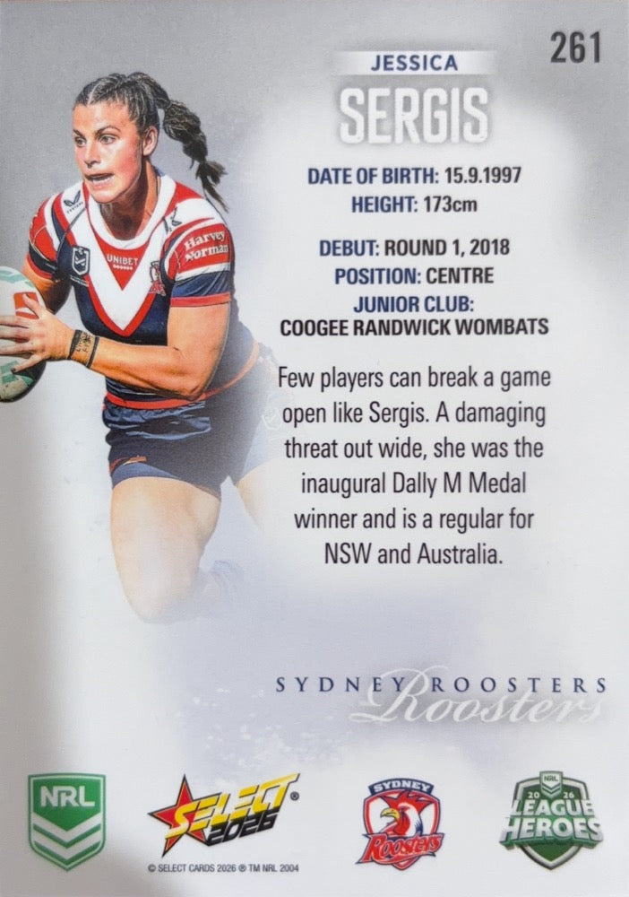 Jessica Sergis #261 Sydney Roosters | 2026 Select NRL League Heroes Silver (back)