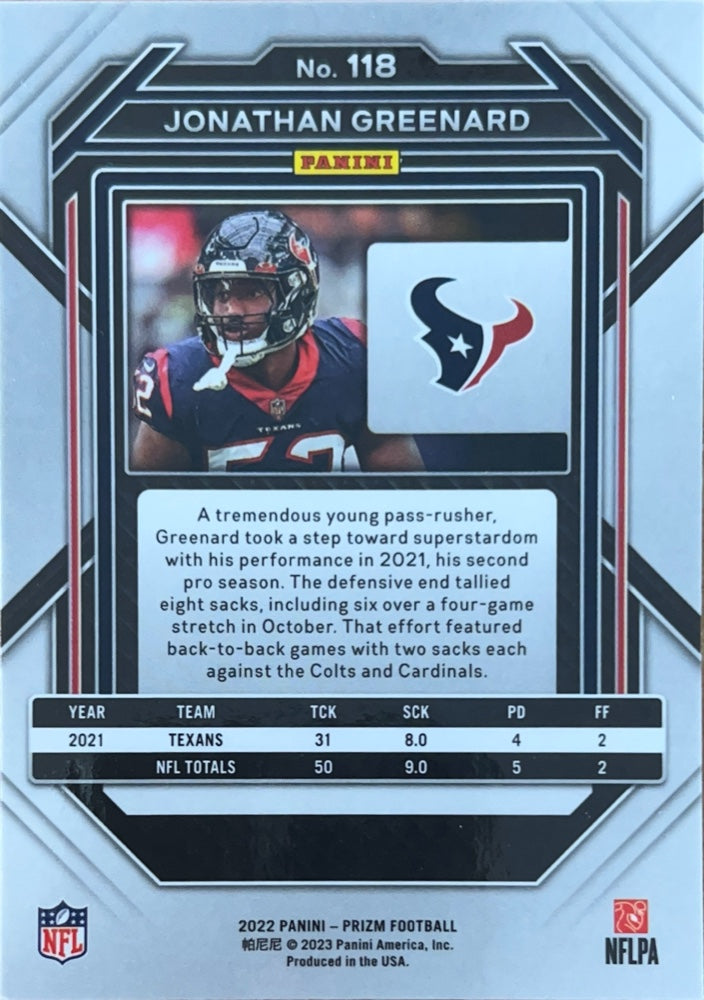 Jonathan Greenard #118 Houston Texans | 2022 Panini Prizm | NFL Football (back)