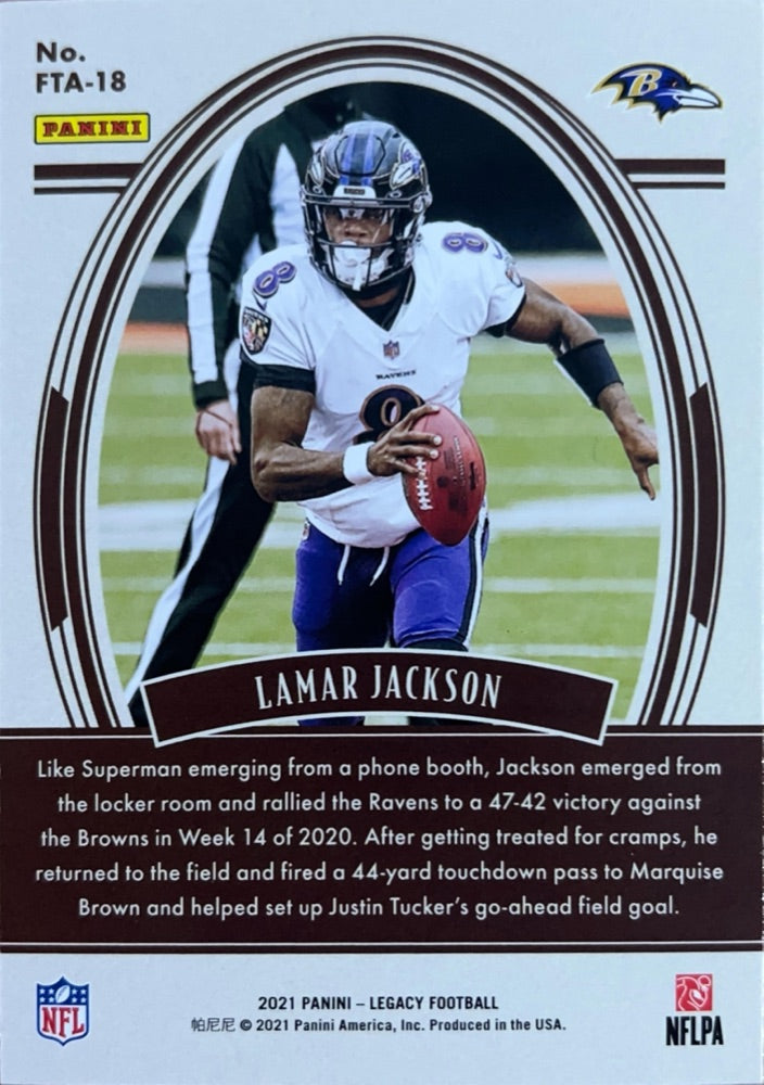 Lamar Jackson #FTA-18 | 2021 Panini Legacy For the Ages (back)