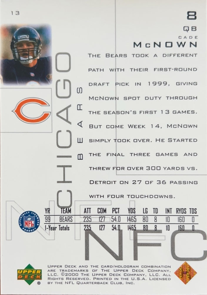 Cade McNown #13 | 2000 Upper Deck Pros and Prospects (back)