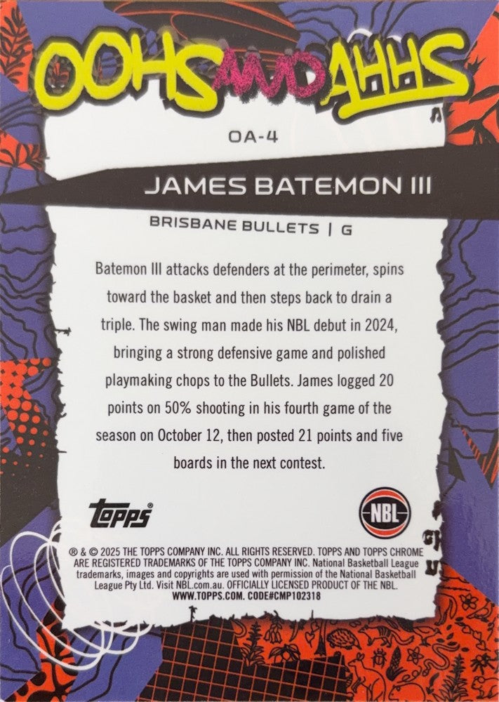 James Batemon III #OA-4 | 2024-25 Topps Chrome NBL Oohs And Ahhs (back)