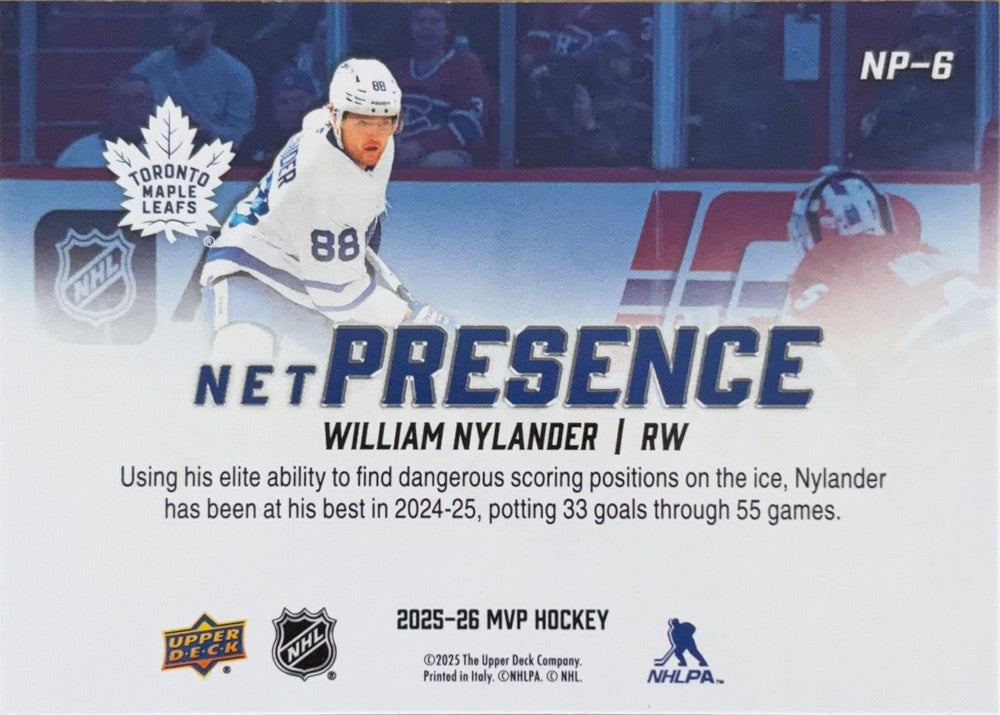 William Nylander #NP-6 Toronto Maple Leafs | 2025-26 Upper Deck MVP Net Presence (back)