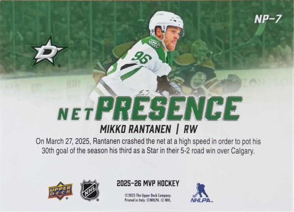 Mikko Rantanen #NP-7 Dallas Stars | 2025-26 Upper Deck MVP Net Presence (back)