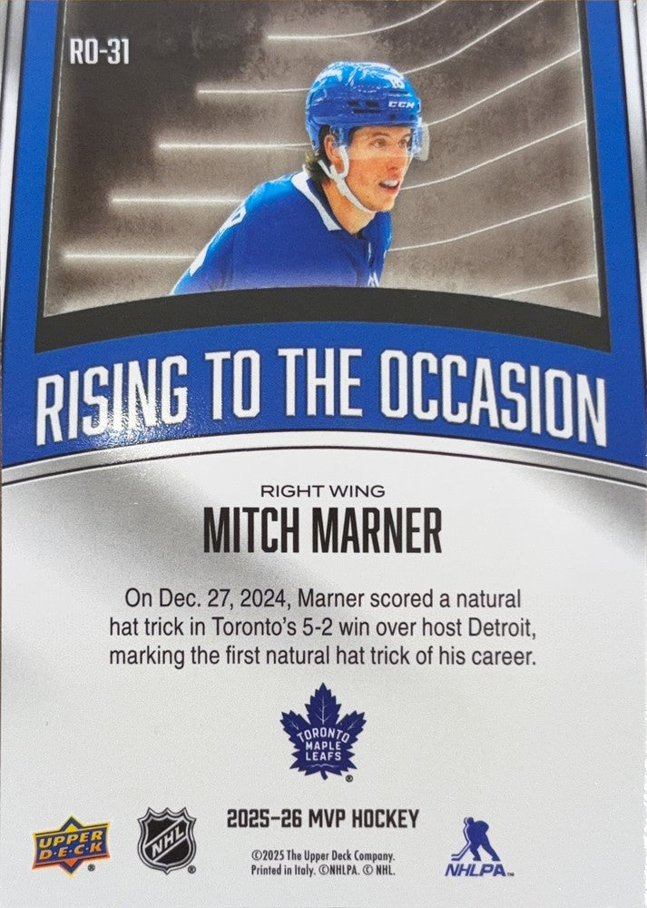 Mitch Marner #RO-31 | 2025-26 Upper Deck MVP Rising to the Occasion (back)