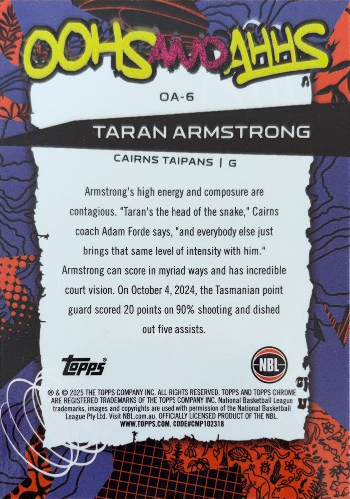 Taran Armstrong #OA-6 Cairns Taipans | 2024-25 Topps Chrome NBL Oohs And Ahhs (back)