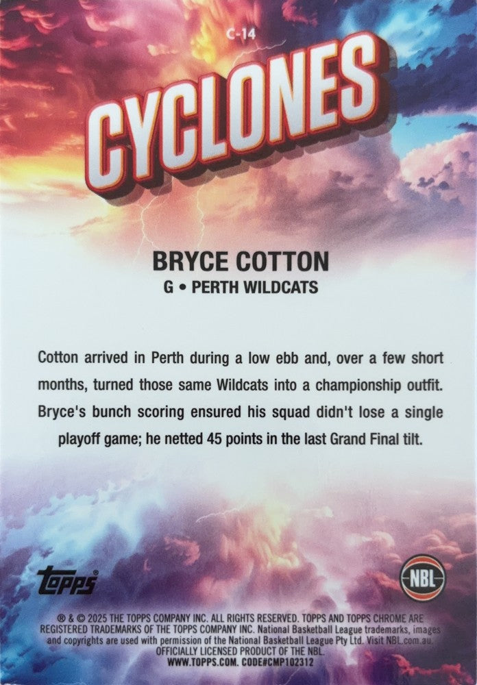 Bryce Cotton #C-14 Perth Wildcats | 2024-25 Topps Chrome NBL Cyclones (back)