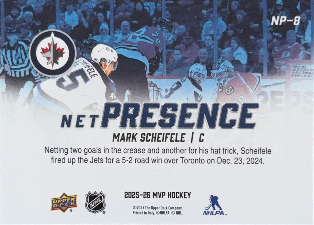 Mark Scheifele #NP-8 Winnipeg Jets | 2025-26 Upper Deck MVP Net Presence (back)