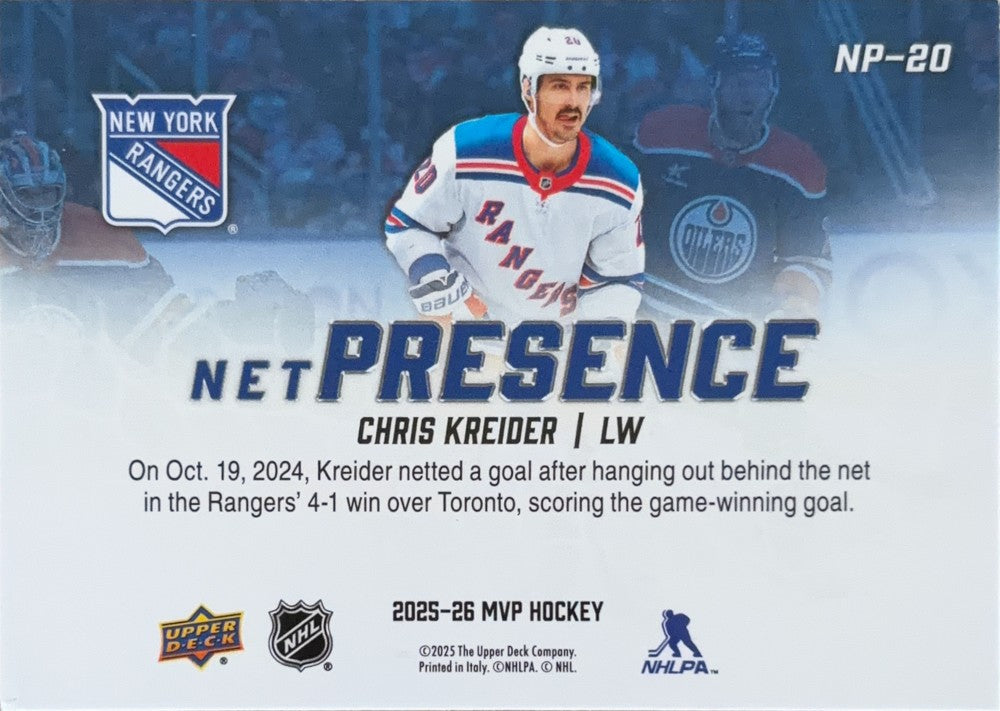 Chris Kreider #NP-20 | 2025-26 Upper Deck MVP Net Presence - VERY GOOD (back)