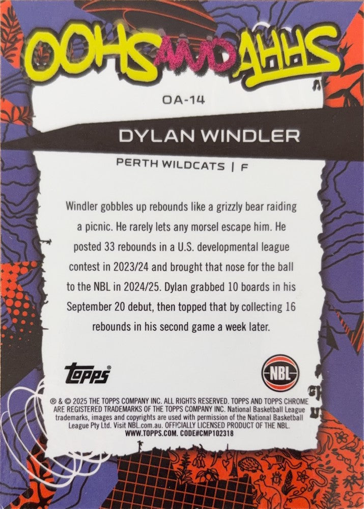 Dylan Windler #OA-14 Perth Wildcats | 2024-25 Topps Chrome NBL Oohs And Ahhs (back)