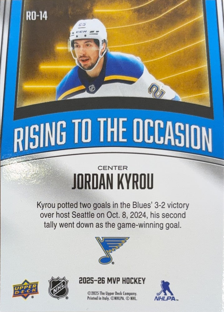 Jordan Kyrou #RO-14 | 2025-26 Upper Deck MVP Rising to the Occasion (back)