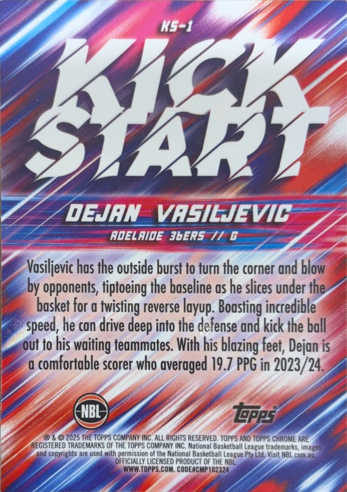 Dejan Vasiljevic #KS-1 Adelaide 36ers | 2024-25 Topps Chrome NBL Kick Start (back)