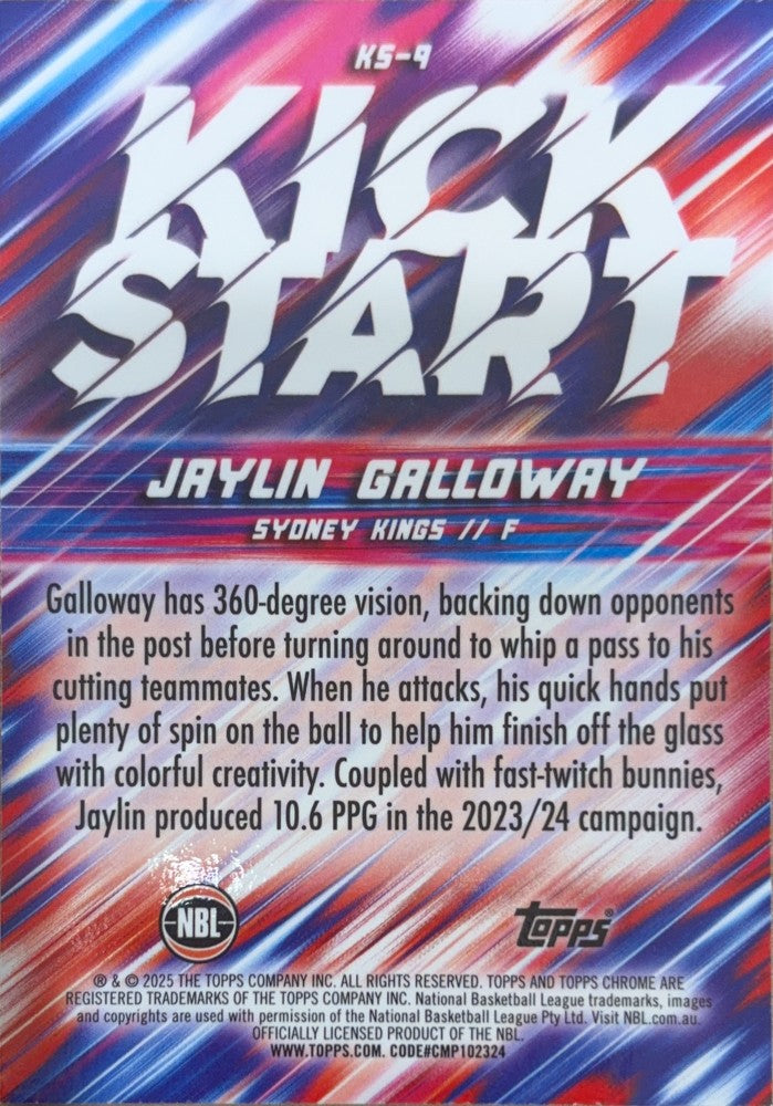 Jaylin Galloway #KS-9 Sydney Kings | 2024-25 Topps Chrome NBL Kick Start (back)