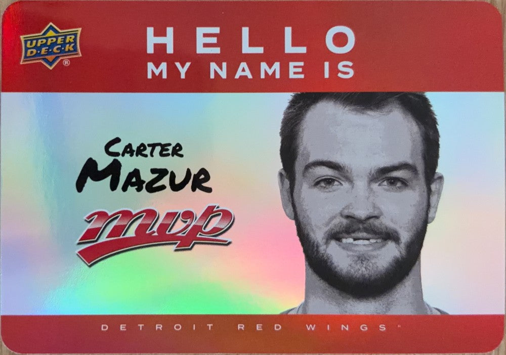 Carter Mazur #HNI-20 | 2025-26 Upper Deck MVP Hello, My Name Is (front)