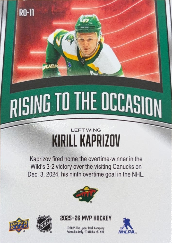 Kirill Kaprizov #RO-11 | 2025-26 Upper Deck MVP Rising to the Occasion (back)