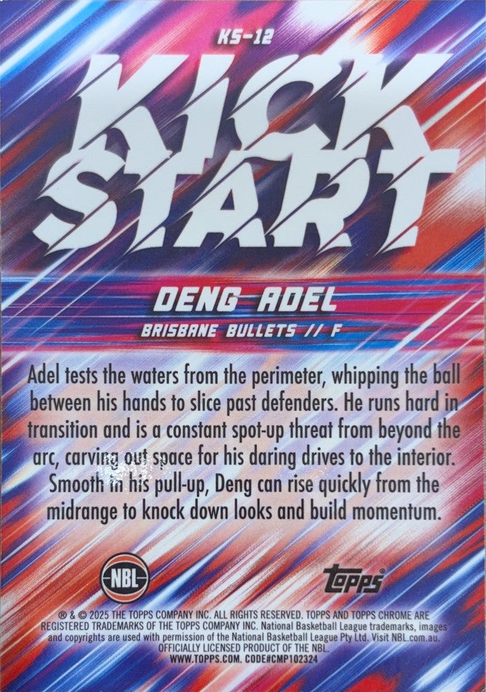 Deng Adel #KS-12 Brisbane Bullets | 2024-25 Topps Chrome NBL Kick Start (back)