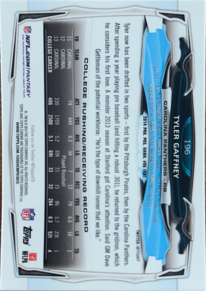 Tyler Gaffney #196 Carolina Panthers Rookie | 2014 Topps Chrome | NFL Football (back)