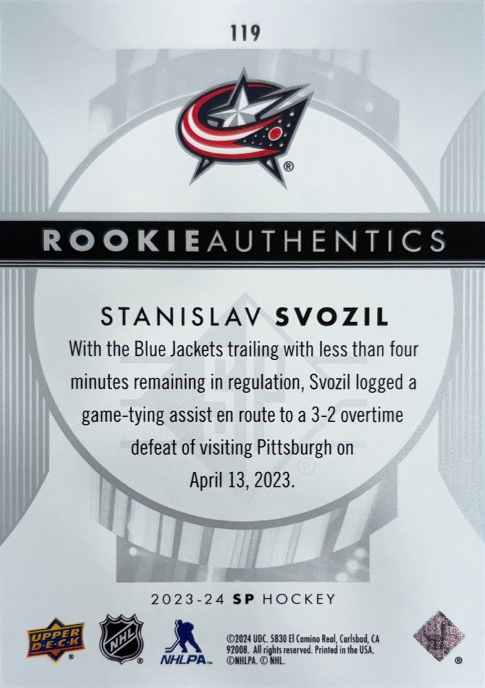 Stanislav Svozil #119 Columbus Blue Jackets 0776/1299 | 2023-24 SP (back)