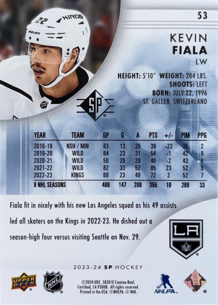 Kevin Fiala #53 Los Angeles Kings | 2023-24 SP Blue (back)