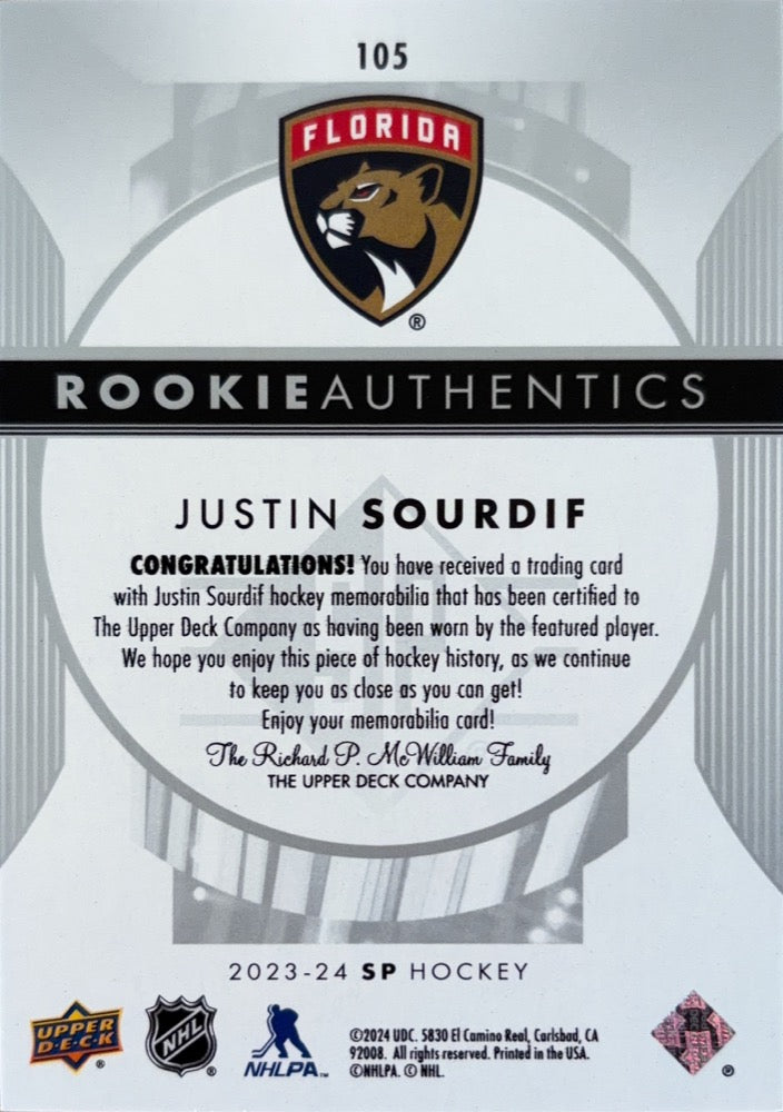 Justin Sourdif #105 Florida Panthers | 2023-24 SP Jersey (back)