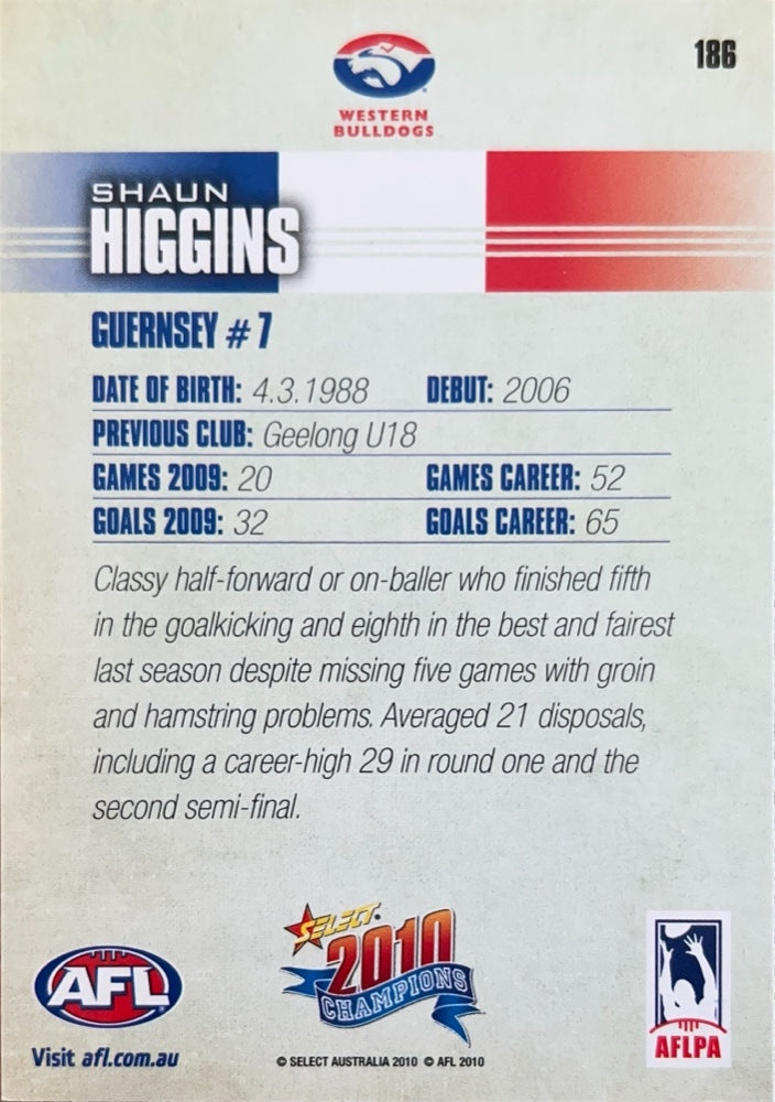 Shaun Higgins #186 Western Bulldogs | 2010 Select AFL Champions (back)